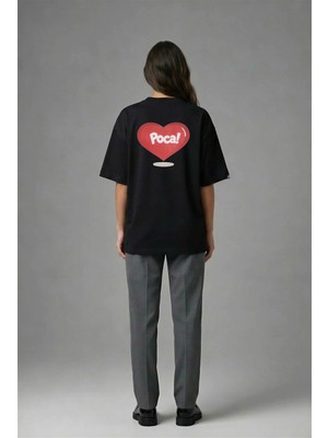 Posh Cabal A02016 Baskılı Oversize Siyah Kadın T-Shirt