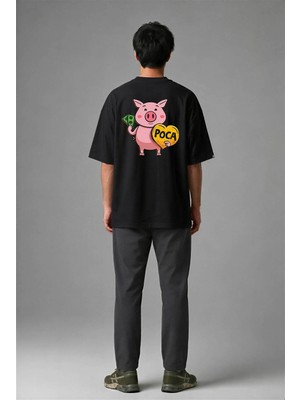 Posh Cabal A02021 Baskılı Oversize Siyah Erkek T-Shirt