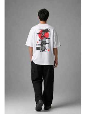 Posh Cabal A02136 Baskılı Oversize Beyaz Erkek T-Shirt