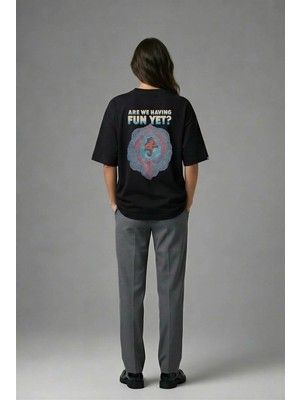 Posh Cabal A02047 Baskılı Oversize Siyah Kadın T-Shirt