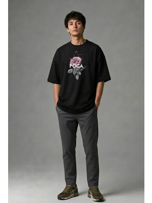 Posh Cabal F02001 Baskılı Oversize Siyah Erkek T-Shirt