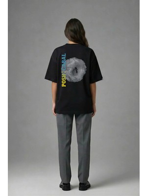 Posh Cabal A02063 Baskılı Oversize Siyah Kadın T-Shirt