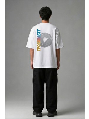 Posh Cabal A02066 Baskılı Oversize Beyaz Erkek T-Shirt