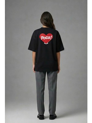 Posh Cabal A02018 Baskılı Oversize Siyah Kadın T-Shirt