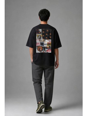 Posh Cabal A02054 Baskılı Oversize Siyah Erkek T-Shirt