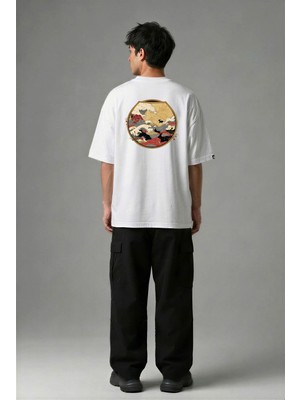 Posh Cabal A02142 Baskılı Oversize Beyaz Erkek T-Shirt