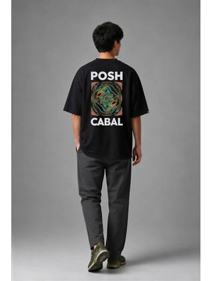 Posh Cabal A01030 Baskılı Oversize Siyah Erkek T-Shirt