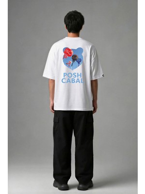 Posh Cabal A02061 Baskılı Oversize Beyaz Erkek T-Shirt