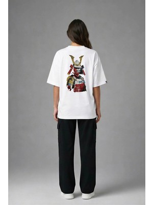 Posh Cabal A02126 Baskılı Oversize Beyaz Kadın T-Shirt