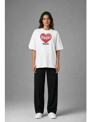 Posh Cabal F02017 Baskılı Oversize Beyaz Kadın T-Shirt