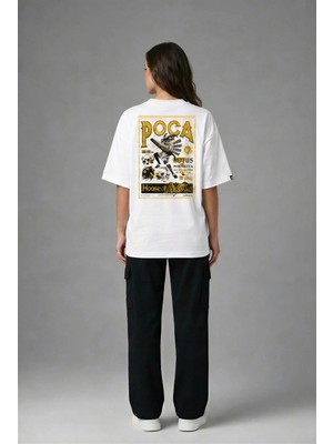 Posh Cabal A03086 Baskılı Oversize Beyaz Kadın T-Shirt