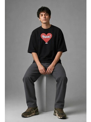Posh Cabal F02015 Baskılı Oversize Siyah Erkek T-Shirt