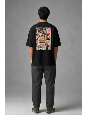 Posh Cabal A02053 Baskılı Oversize Siyah Erkek T-Shirt