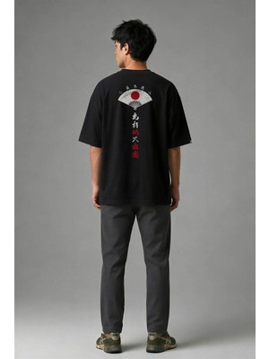 Posh Cabal A01037 Baskılı Oversize Siyah Erkek T-Shirt