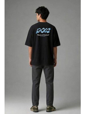 Posh Cabal A01077 Baskılı Oversize Siyah Erkek T-Shirt
