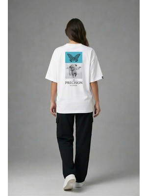 Posh Cabal A03134 Baskılı Oversize Beyaz Kadın T-Shirt