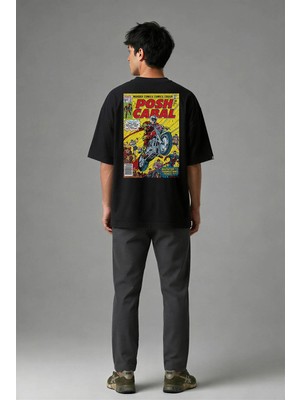 Posh Cabal A02131 Baskılı Oversize Siyah Erkek T-Shirt