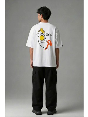Posh Cabal A03024 Baskılı Oversize Beyaz Erkek T-Shirt