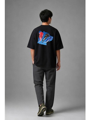 Posh Cabal A02060 Baskılı Oversize Siyah Erkek T-Shirt