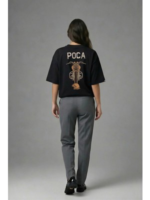 Posh Cabal A01065 Baskılı Oversize Siyah Kadın T-Shirt