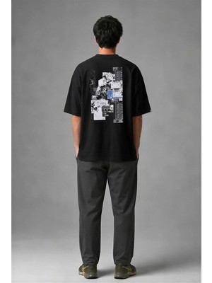 Posh Cabal A02132 Baskılı Oversize Siyah Erkek T-Shirt