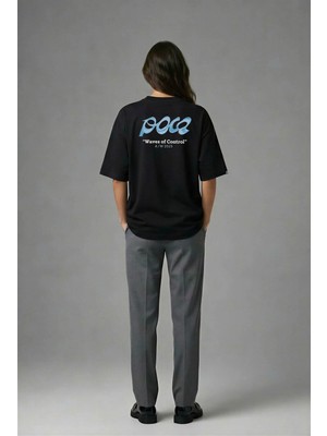 Posh Cabal A01077 Baskılı Oversize Siyah Kadın T-Shirt