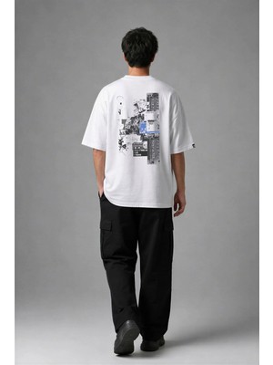 Posh Cabal A02132 Baskılı Oversize Beyaz Erkek T-Shirt