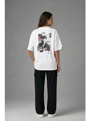 Posh Cabal A03004 Baskılı Oversize Beyaz Kadın T-Shirt