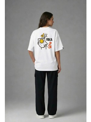Posh Cabal A03026 Baskılı Oversize Beyaz Kadın T-Shirt