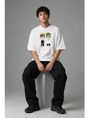 Posh Cabal F02030 Baskılı Oversize Beyaz Erkek T-Shirt