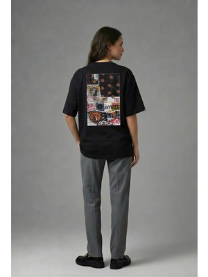 Posh Cabal A02054 Baskılı Oversize Siyah Kadın T-Shirt