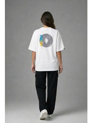 Posh Cabal A02065 Baskılı Oversize Beyaz Kadın T-Shirt