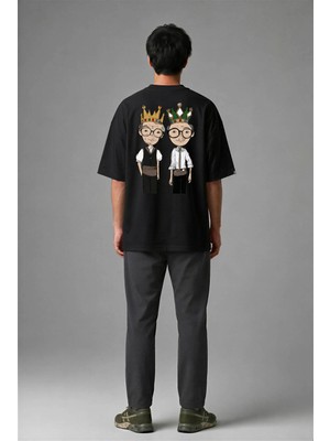 Posh Cabal A02036 Baskılı Oversize Siyah Erkek T-Shirt
