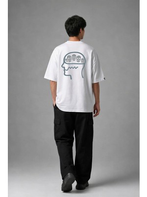 Posh Cabal A02040 Baskılı Oversize Beyaz Erkek T-Shirt