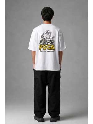 Posh Cabal A03020 Baskılı Oversize Beyaz Erkek T-Shirt