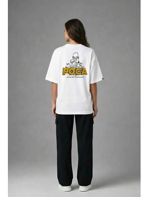 Posh Cabal A03019 Baskılı Oversize Beyaz Kadın T-Shirt
