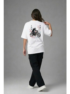 Posh Cabal A03003 Baskılı Oversize Beyaz Kadın T-Shirt