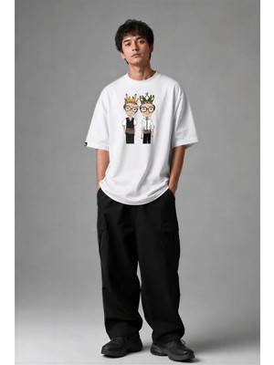 Posh Cabal F02036 Baskılı Oversize Beyaz Erkek T-Shirt