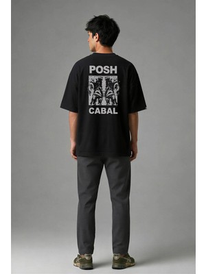 Posh Cabal A01082 Baskılı Oversize Siyah Erkek T-Shirt