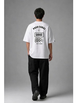 Posh Cabal A03143 Baskılı Oversize Beyaz Erkek T-Shirt