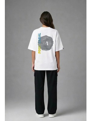 Posh Cabal A02063 Baskılı Oversize Beyaz Kadın T-Shirt
