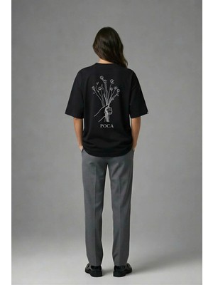 Posh Cabal A01122 Baskılı Oversize Siyah Kadın T-Shirt
