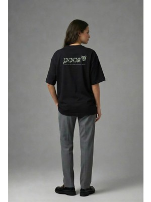 Posh Cabal A02088 Baskılı Oversize Siyah Kadın T-Shirt