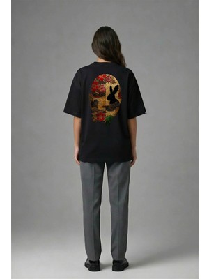 Posh Cabal A02073 Baskılı Oversize Siyah Kadın T-Shirt
