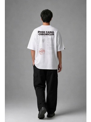 Posh Cabal A03012 Baskılı Oversize Beyaz Erkek T-Shirt