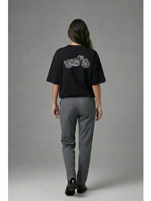 Posh Cabal A01070 Baskılı Oversize Siyah Kadın T-Shirt