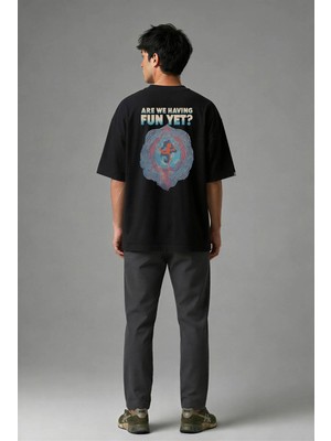 Posh Cabal A02047 Baskılı Oversize Siyah Erkek T-Shirt