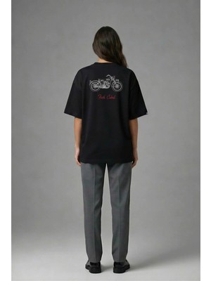 Posh Cabal A01071 Baskılı Oversize Siyah Kadın T-Shirt