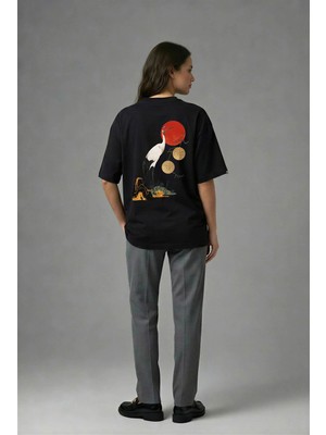 Posh Cabal A02074 Baskılı Oversize Siyah Kadın T-Shirt