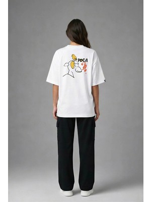 Posh Cabal A03023 Baskılı Oversize Beyaz Kadın T-Shirt